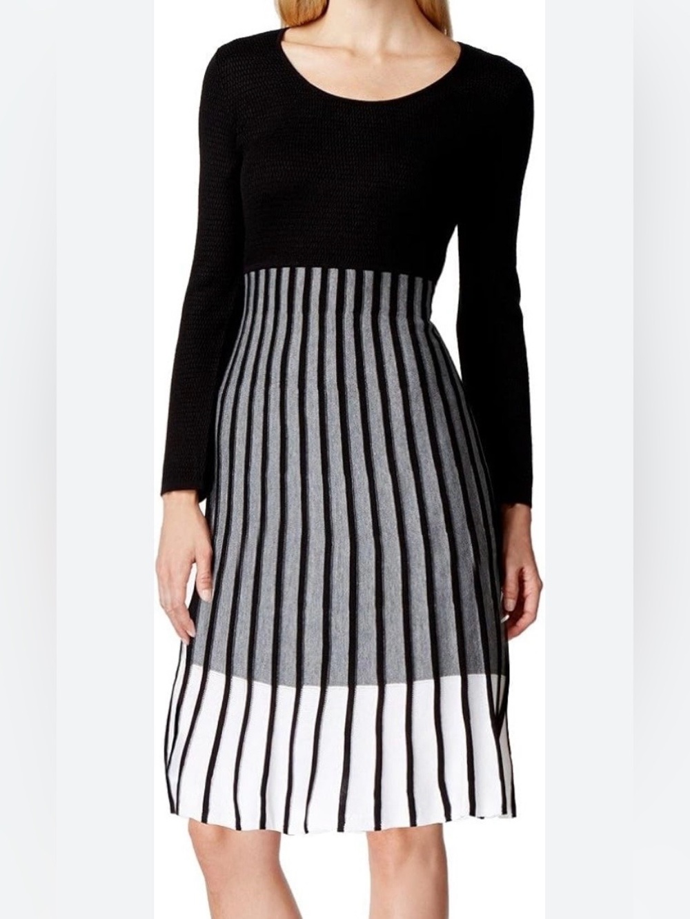 Marc New York Andrew Marc Knit Dress | Black & Gray | Size M | Pleated Skirt